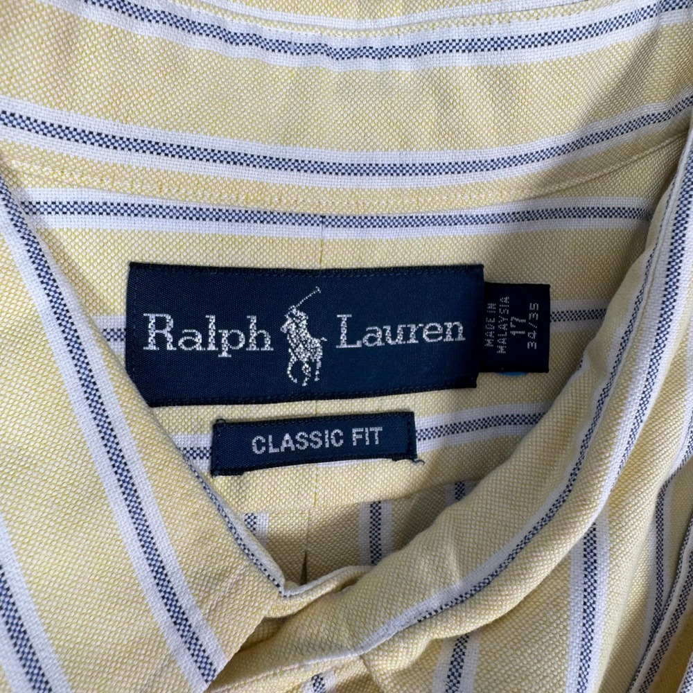 Ralph Lauren Button Shirt 17 34/35 Yellow Stripe Classic Fit Oxford Flesh Pony - Picture 3 of 16